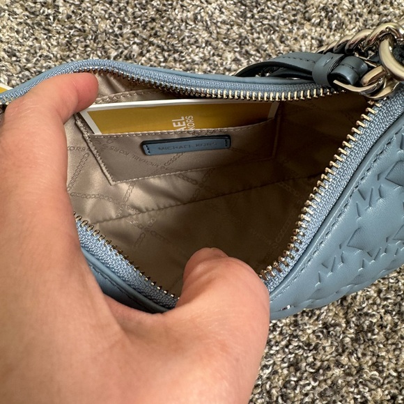 Michael Kors Powder Blue Monogram Embossed Mini Shoulder Bag - Picture 14 of 15